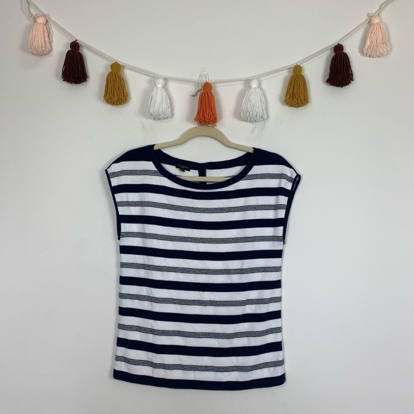 Talbots Navy Blue Metallic Knit Stripe Sleeveless Sweater Size MP - Picture 1 of 8